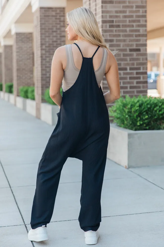 Day In The Life Black Waffle Knit Jumpsuit DOORBUSTER