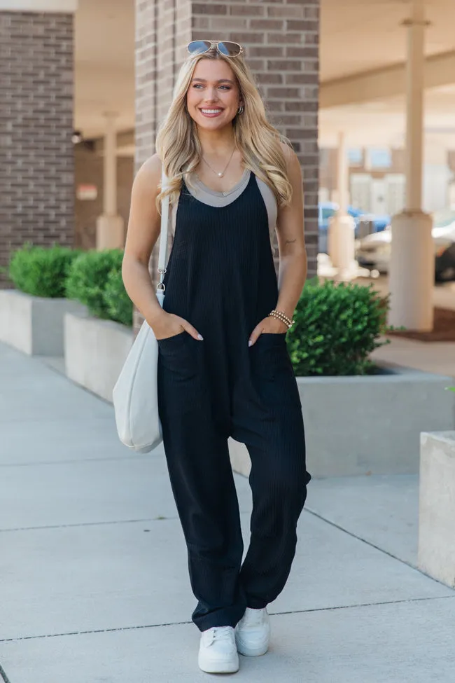 Day In The Life Black Waffle Knit Jumpsuit DOORBUSTER