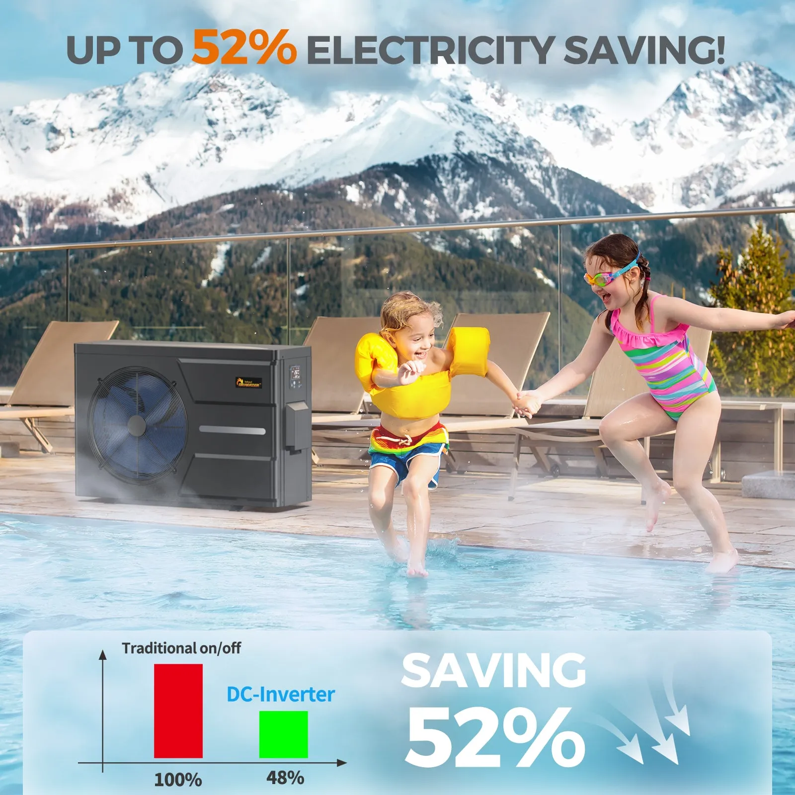 DR. Infrared Heater DR-900HP Full DC Inverter 90,000 BTU Pool Heat Pump for In-Ground and Above-Ground Swimming Pools, WiFi Smart Control via APP