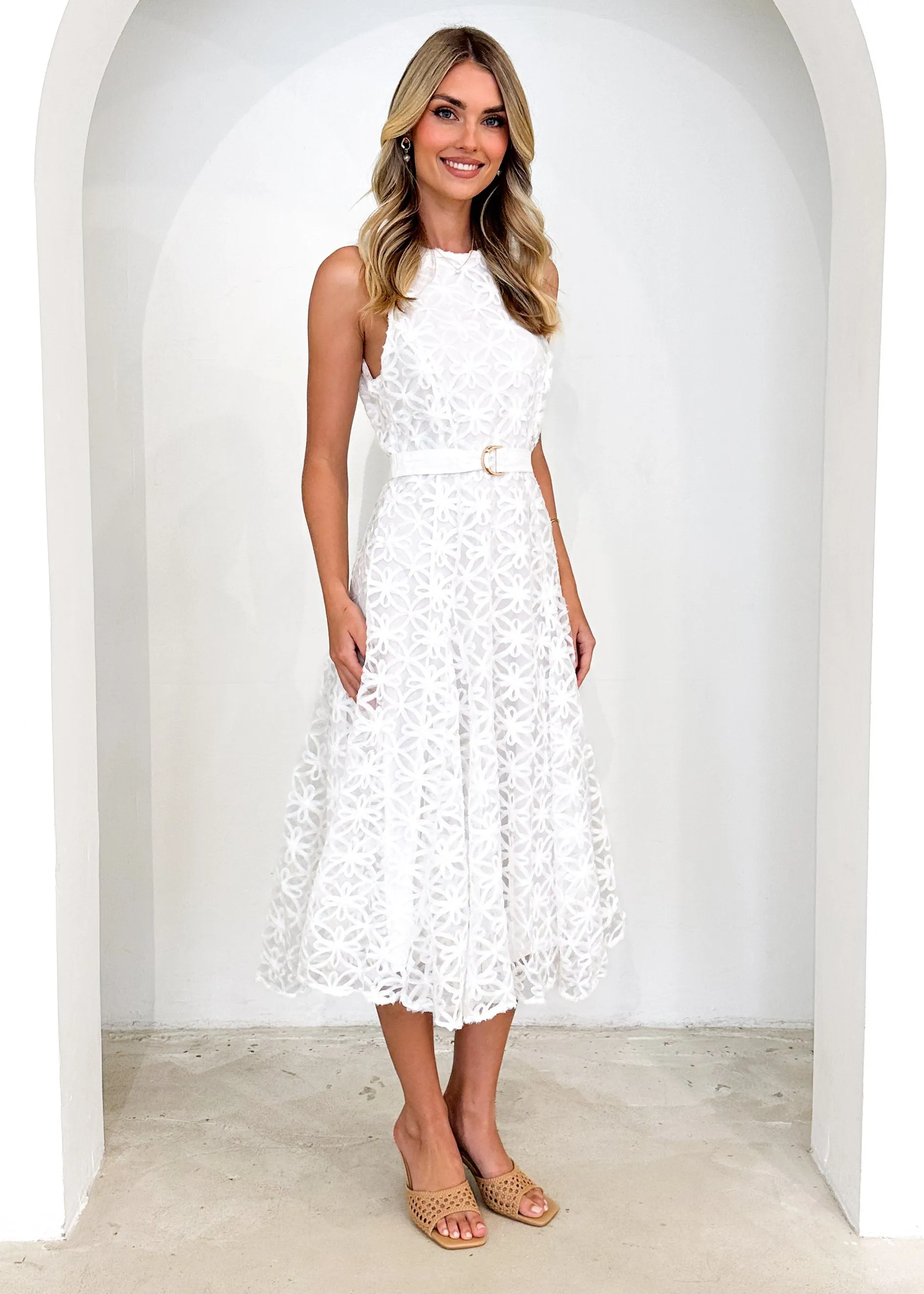 Eclipse Lace Midi Dress - Off White