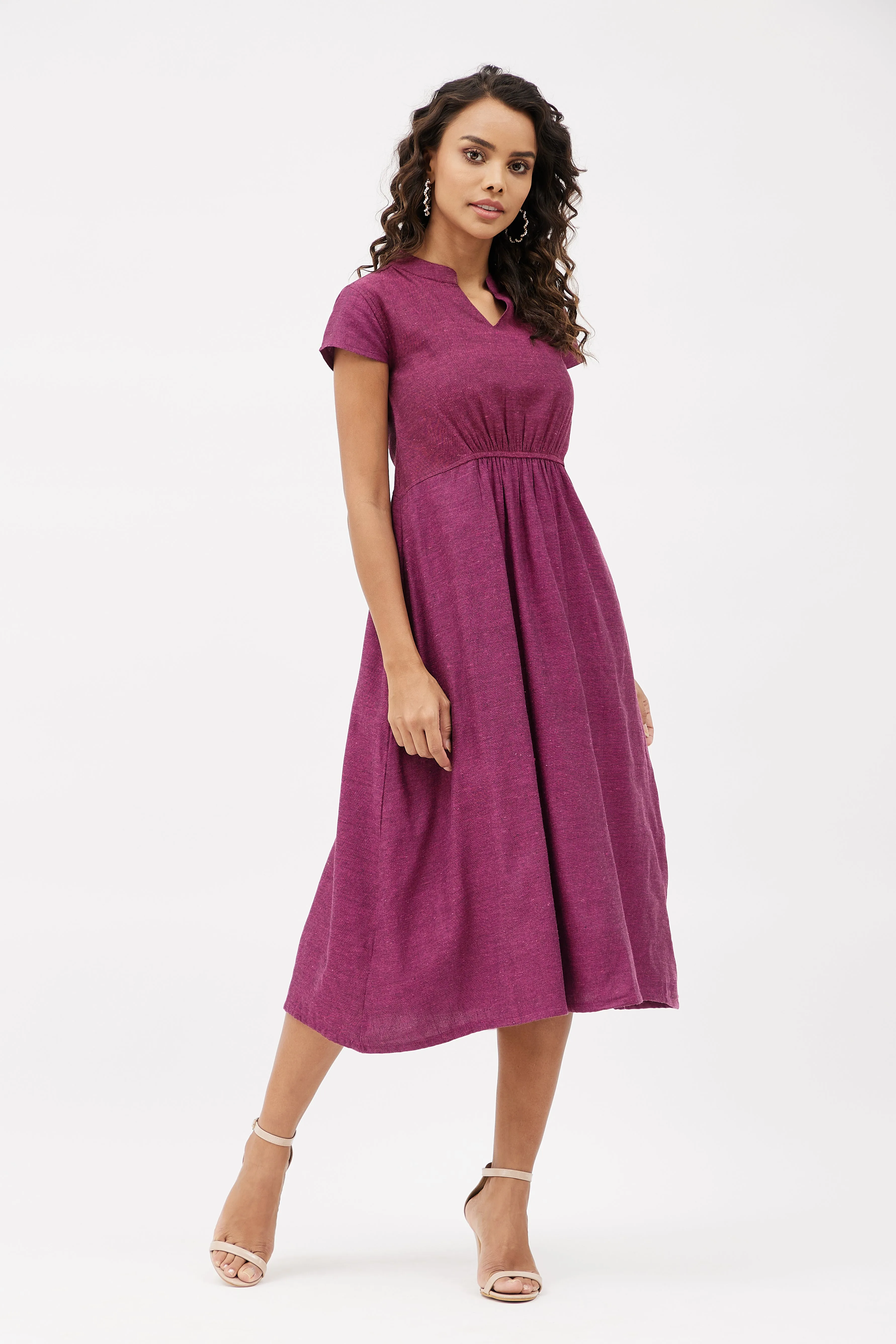 Elasticated Formal Linen Dress with Pockets