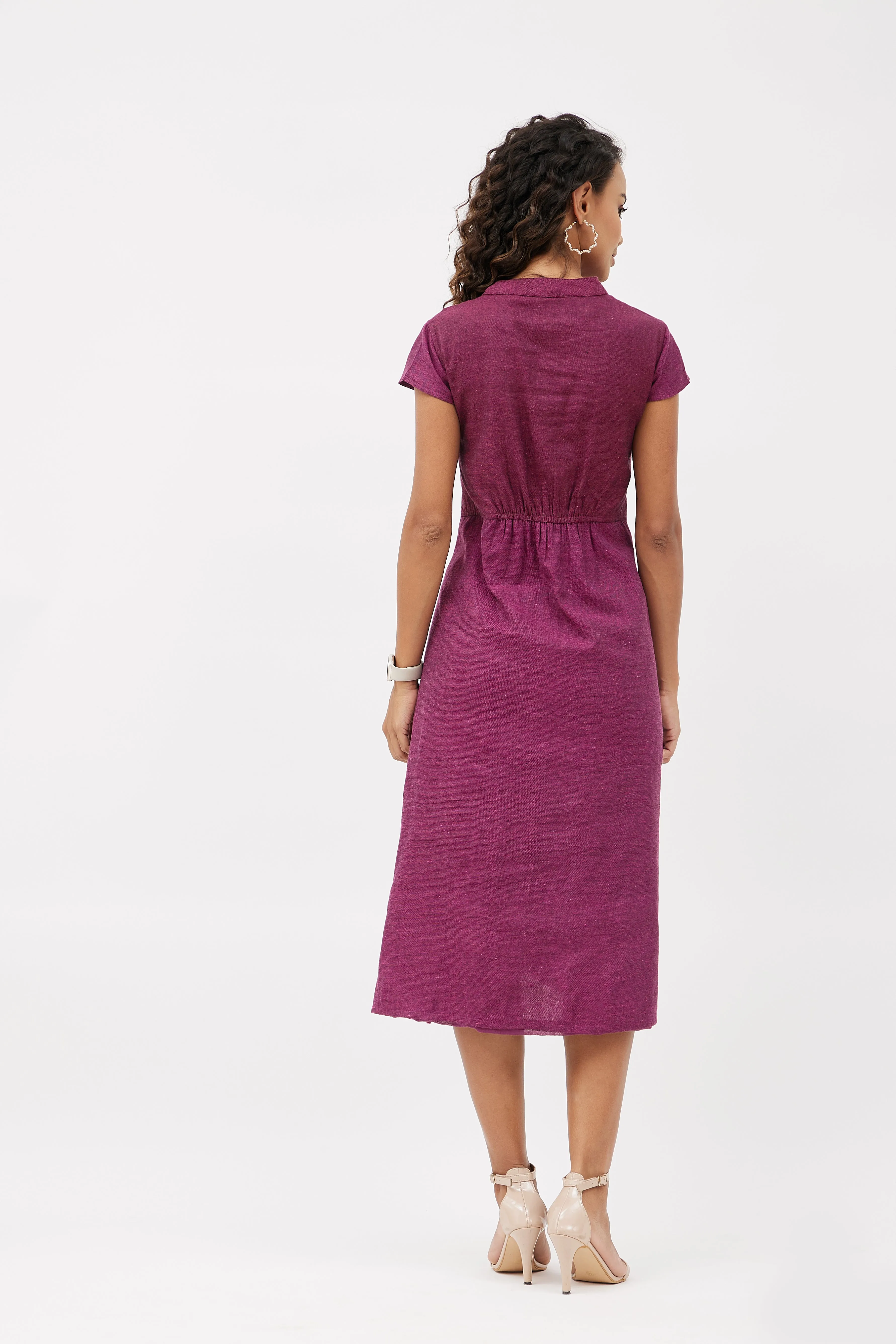 Elasticated Formal Linen Dress with Pockets