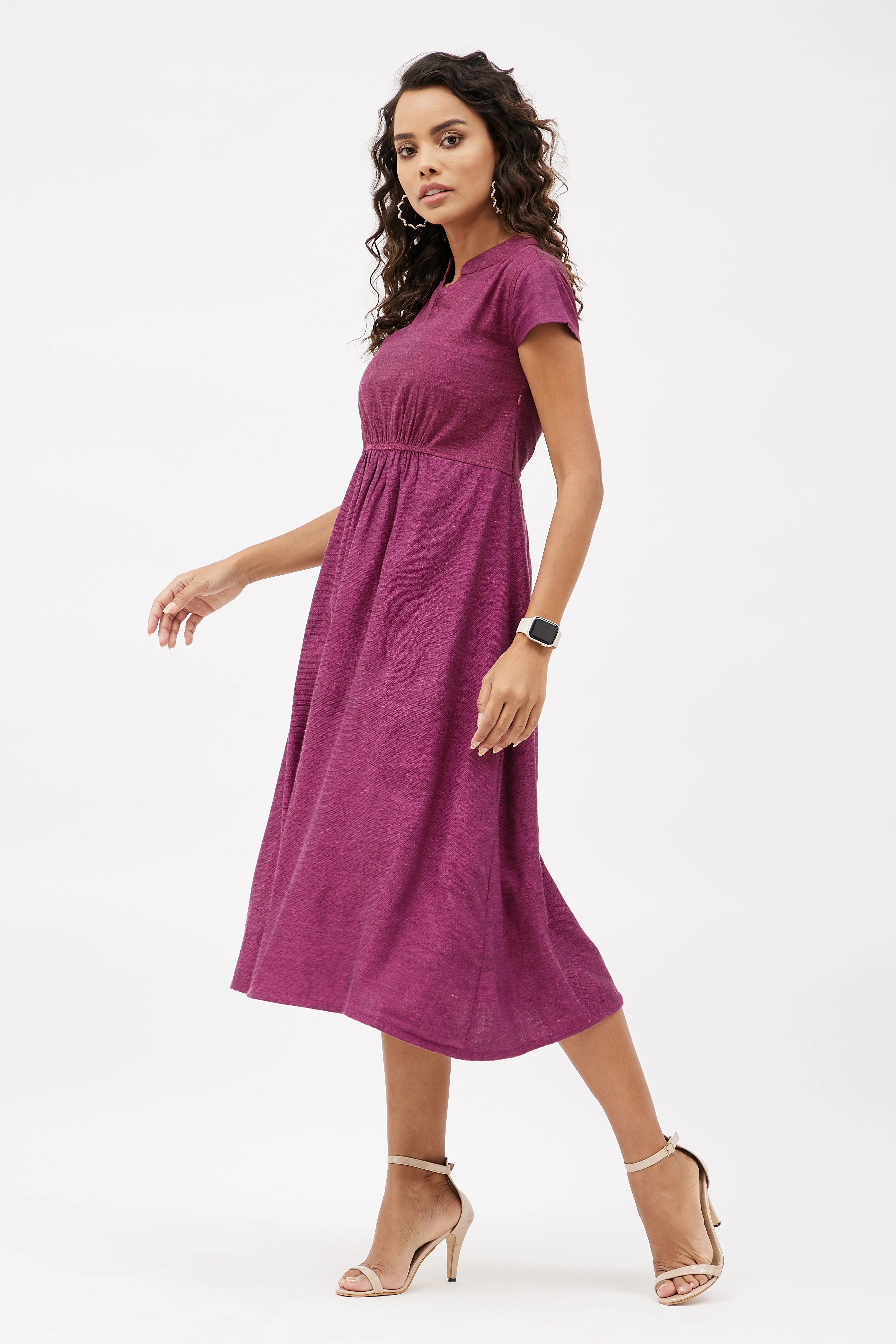 Elasticated Formal Linen Dress with Pockets