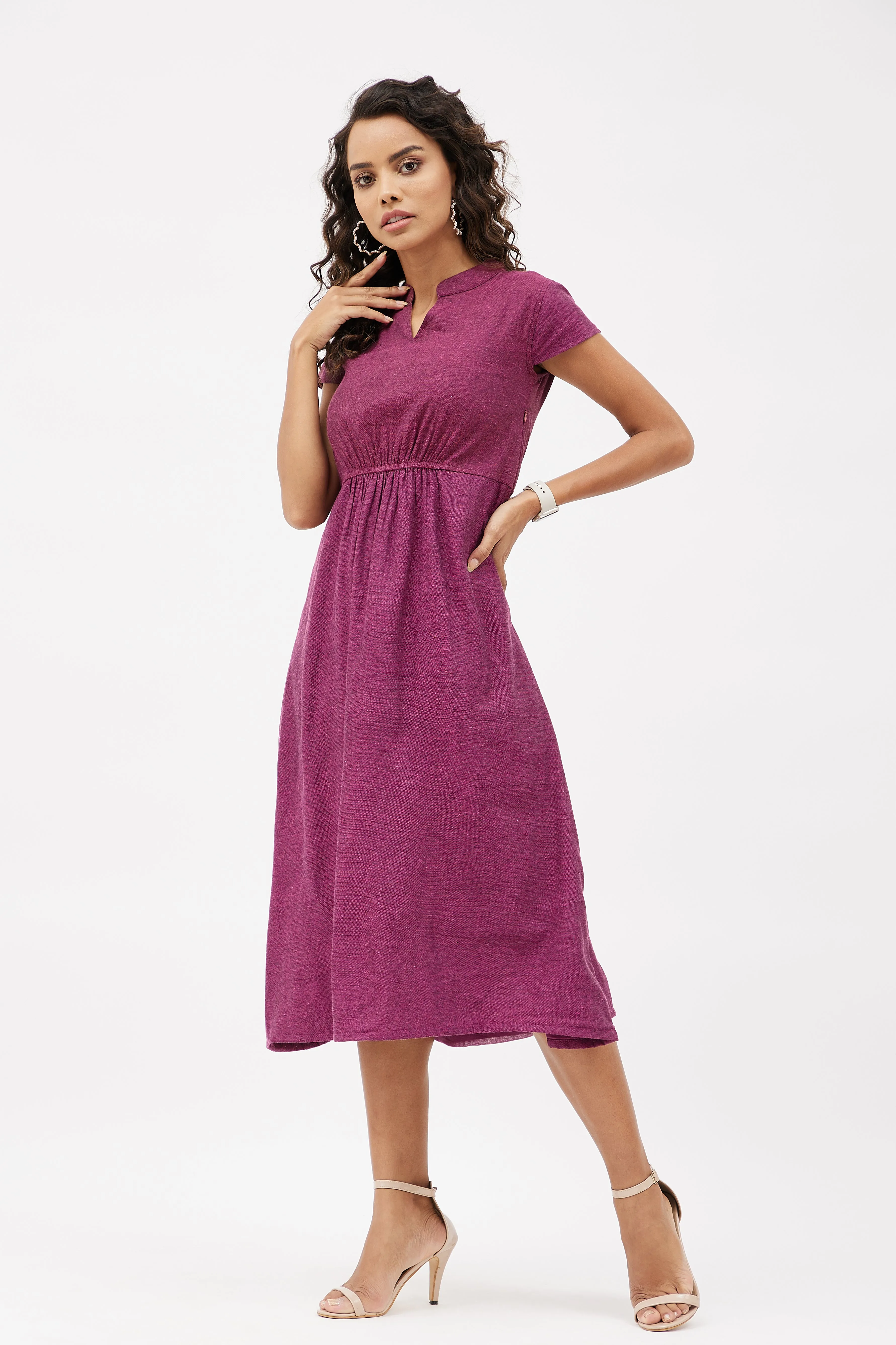 Elasticated Formal Linen Dress with Pockets