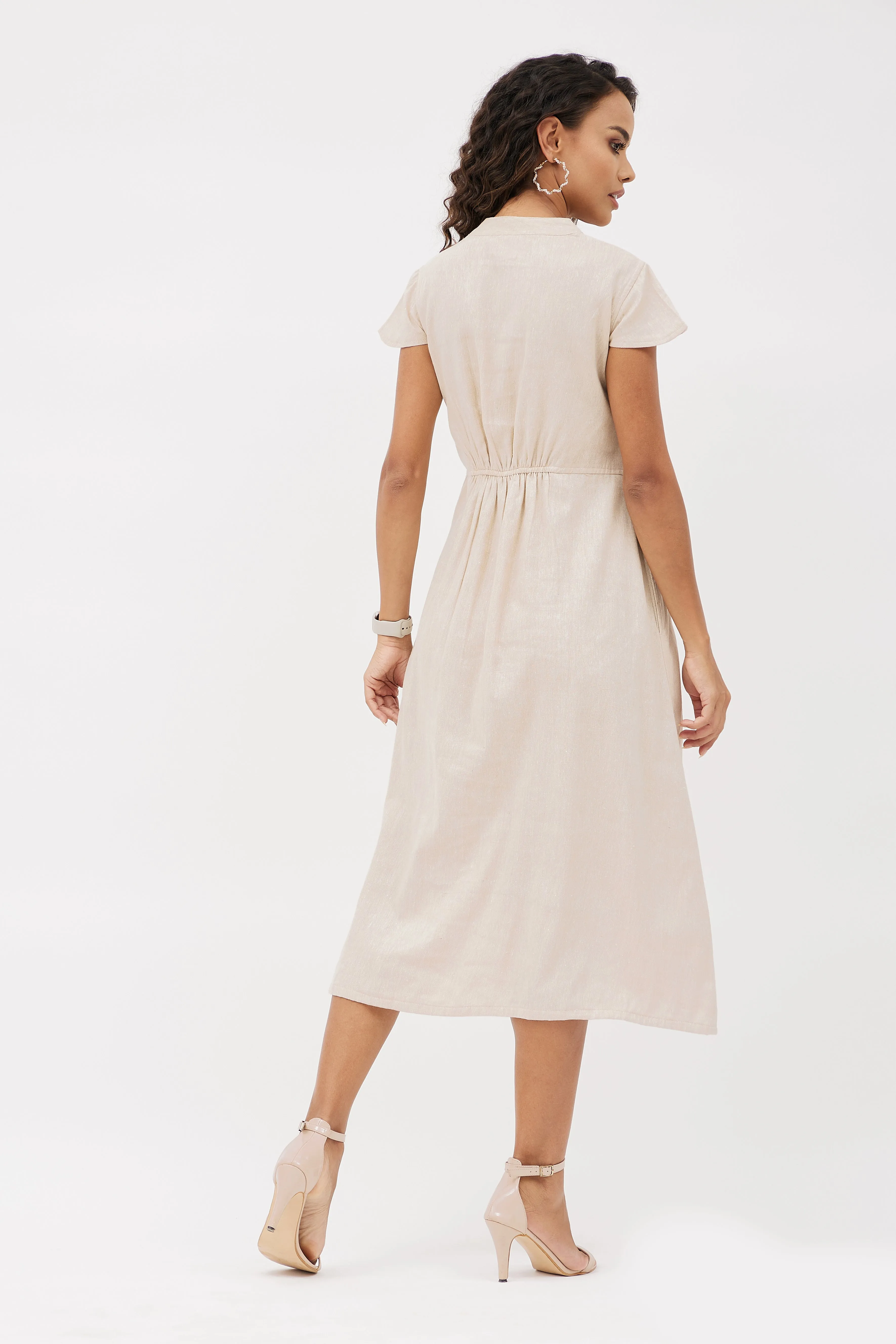 Elasticated Formal Linen Dress with Pockets