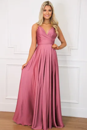 Ella Satin Slit Formal Dress: Rose