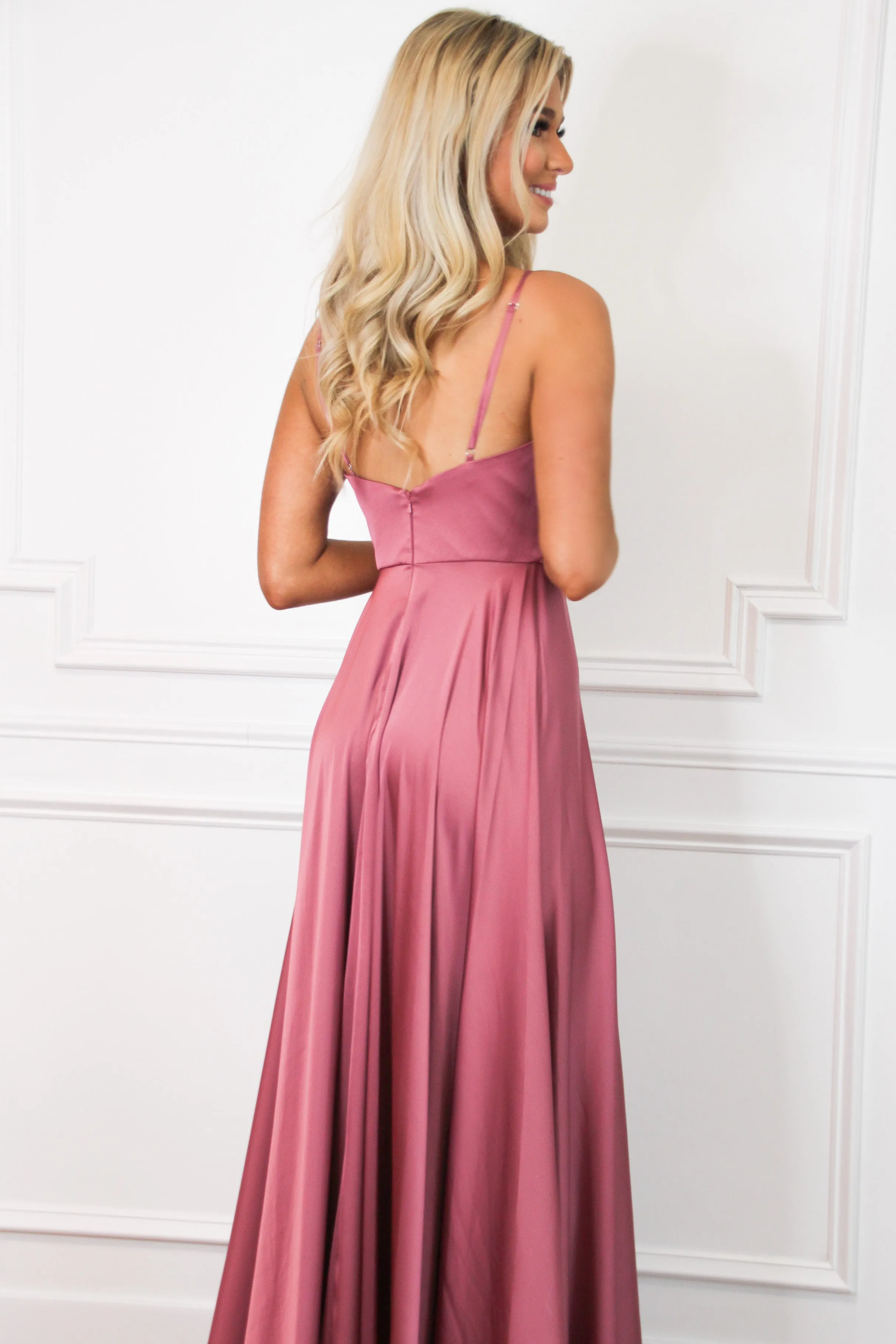 Ella Satin Slit Formal Dress: Rose