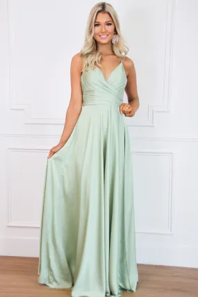 Ella Satin Slit Formal Dress: Sage