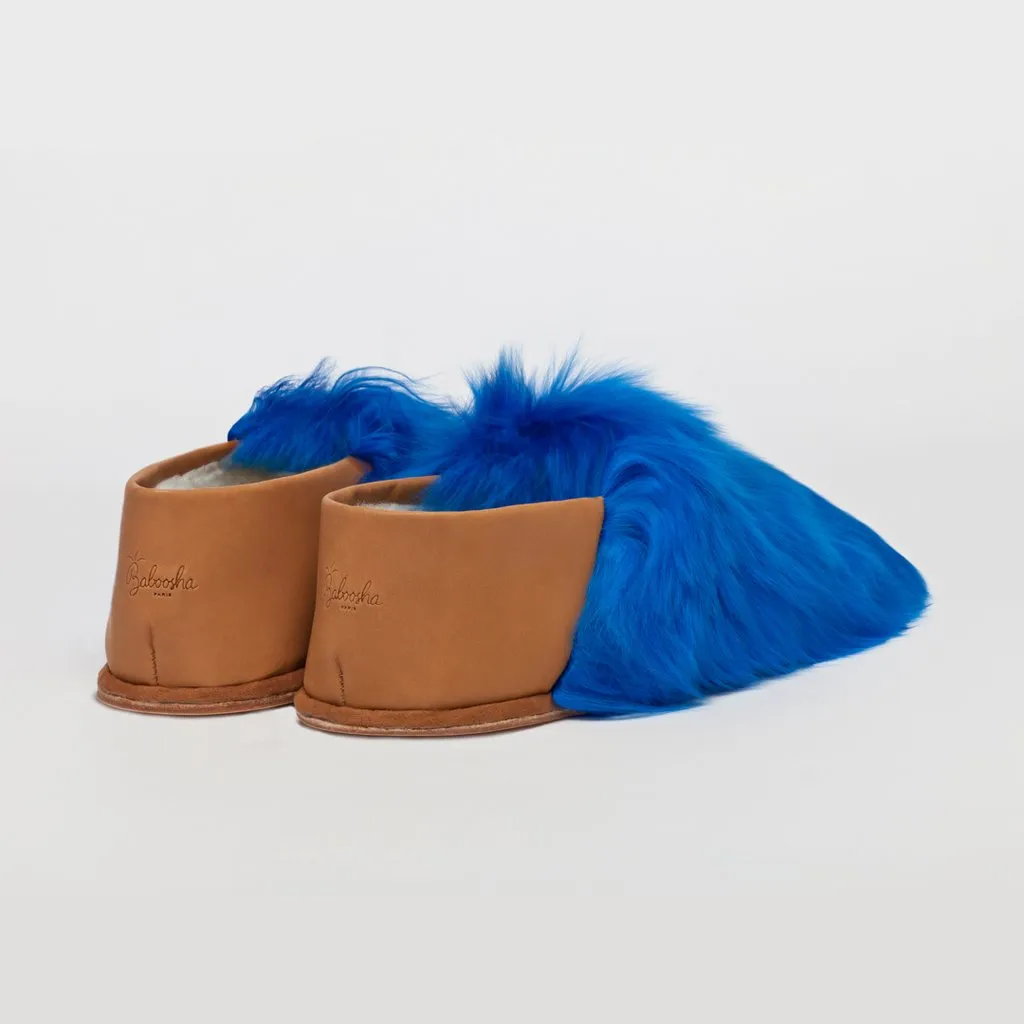 ETHICALLY AND CRUELTY FREE ALPACA SLIPPERS IN BRIGHT BLUE