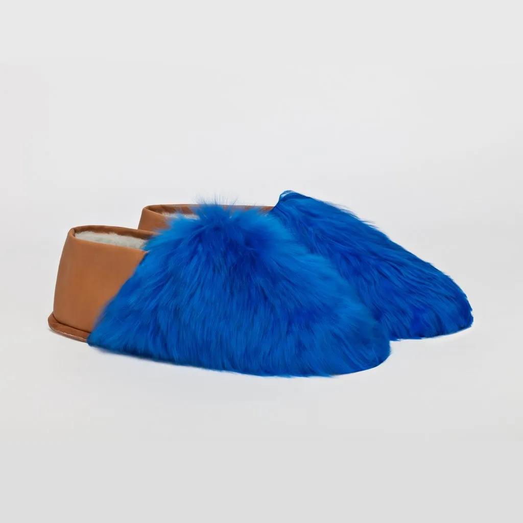 ETHICALLY AND CRUELTY FREE ALPACA SLIPPERS IN BRIGHT BLUE