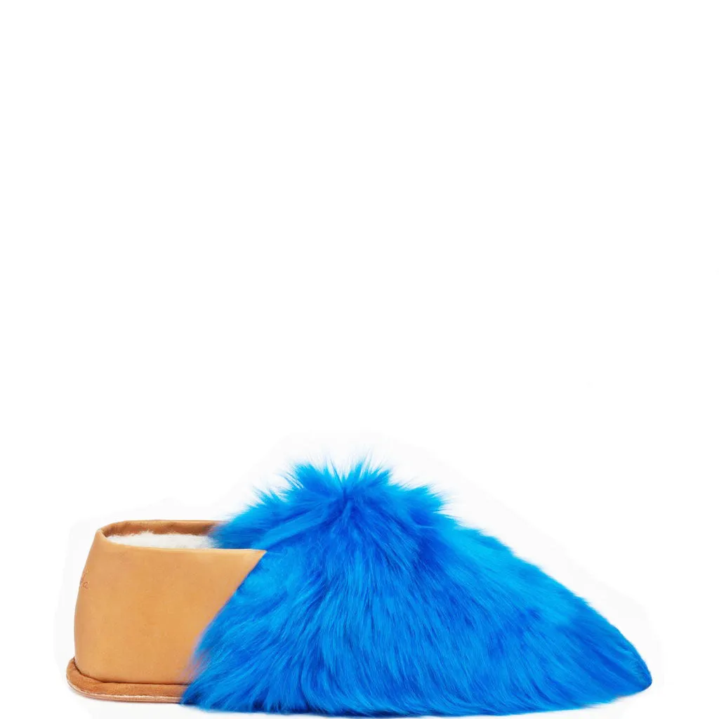 ETHICALLY AND CRUELTY FREE ALPACA SLIPPERS IN BRIGHT BLUE