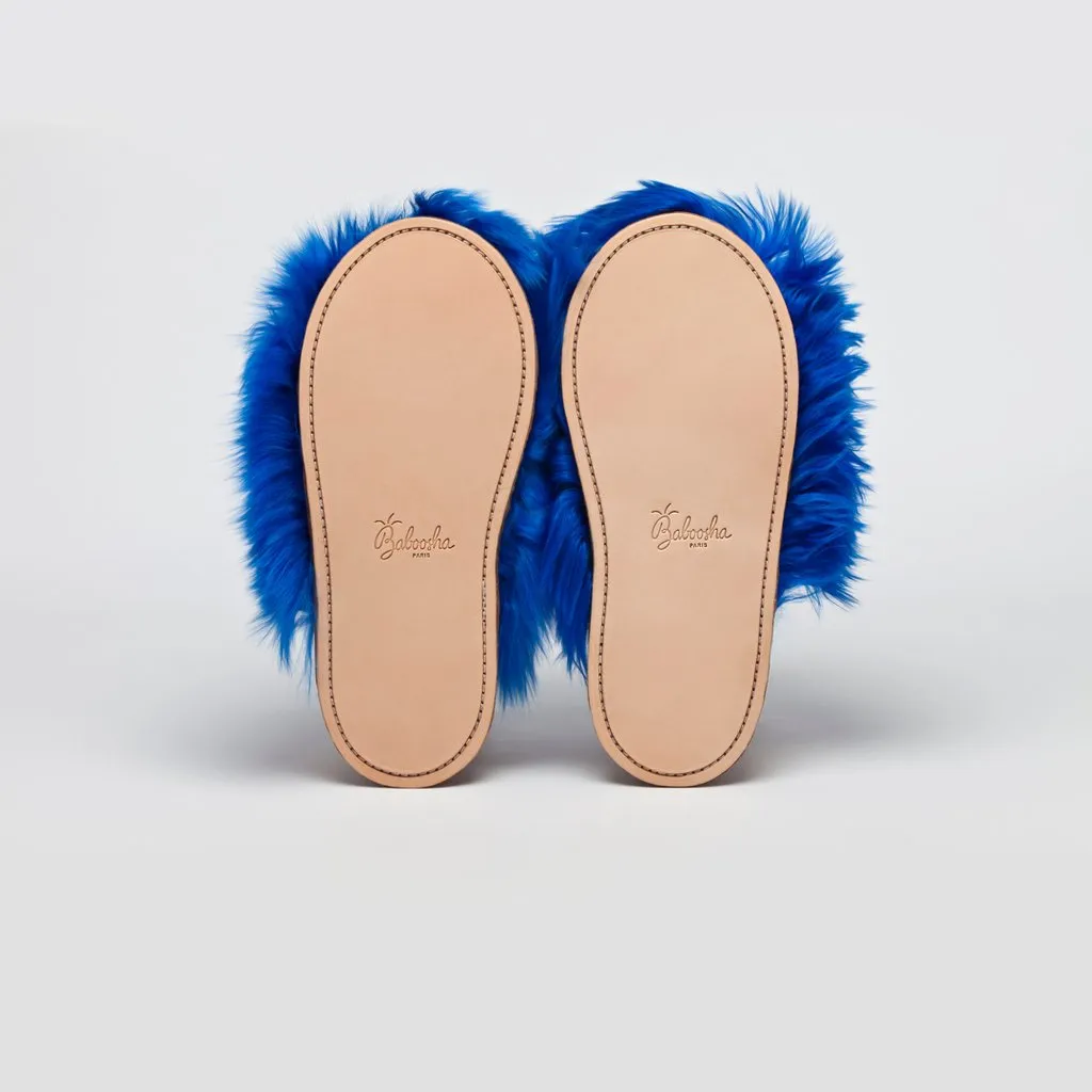 ETHICALLY AND CRUELTY FREE ALPACA SLIPPERS IN BRIGHT BLUE