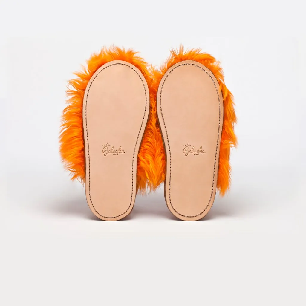 ETHICALLY AND CRUELTY FREE ALPACA SLIPPERS IN BRIGHT ORGANGE