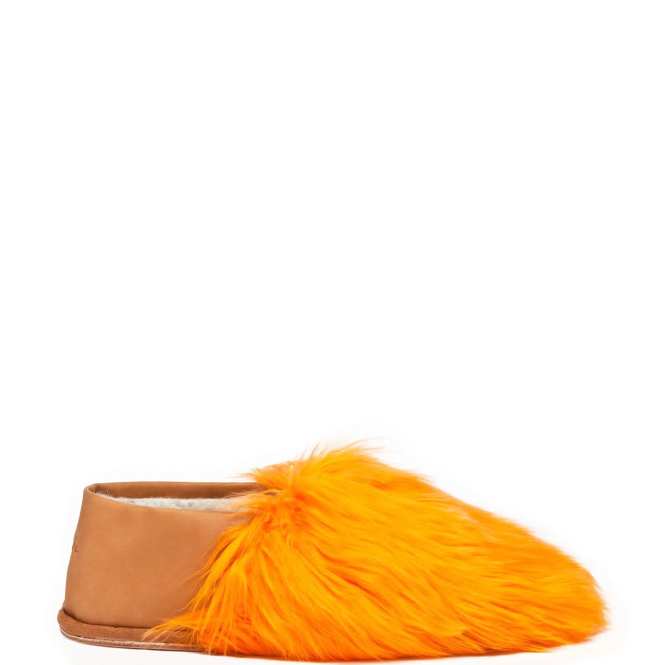 ETHICALLY AND CRUELTY FREE ALPACA SLIPPERS IN BRIGHT ORGANGE