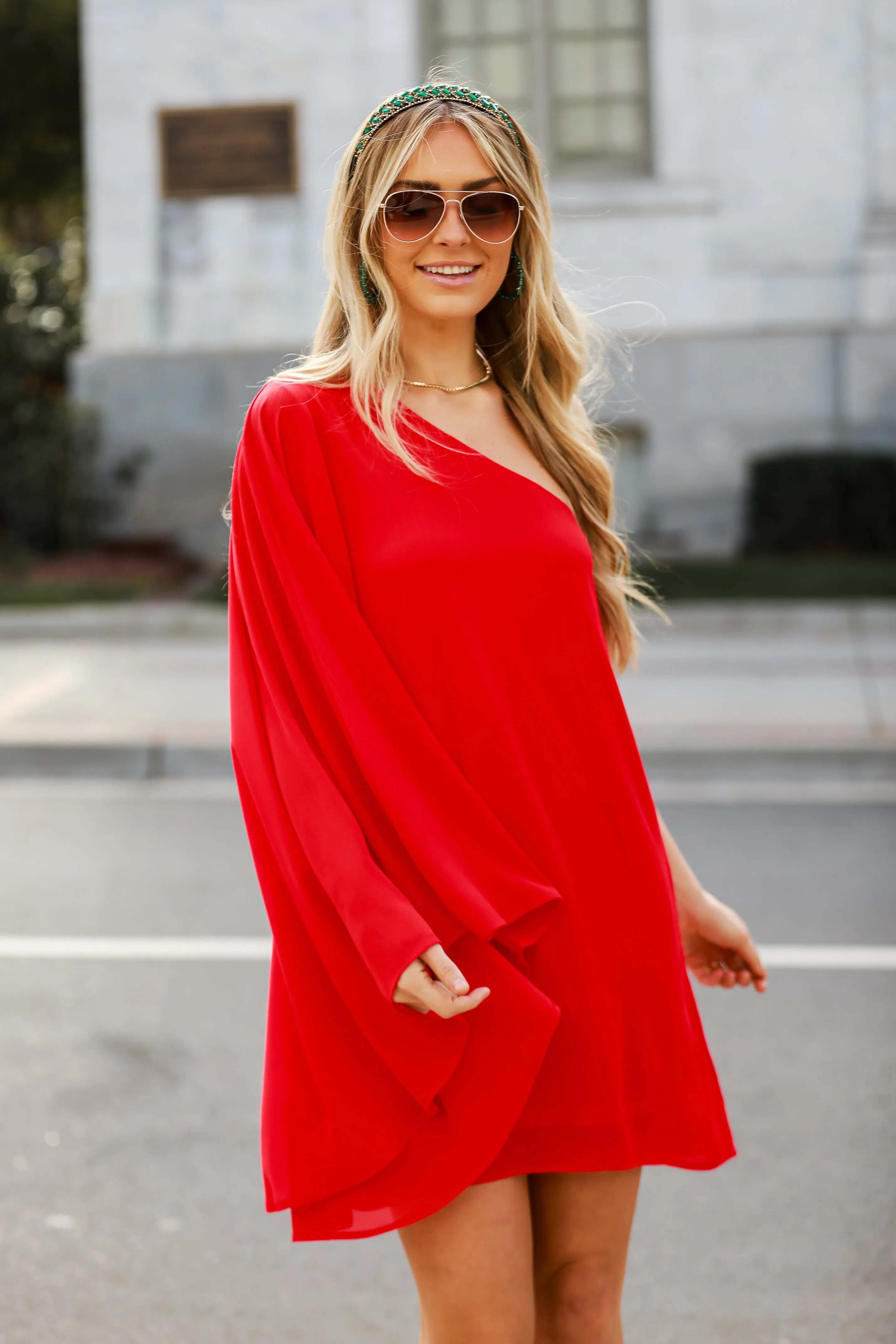 FINAL SALE - Luxe Vision Red One-Shoulder Mini Dress