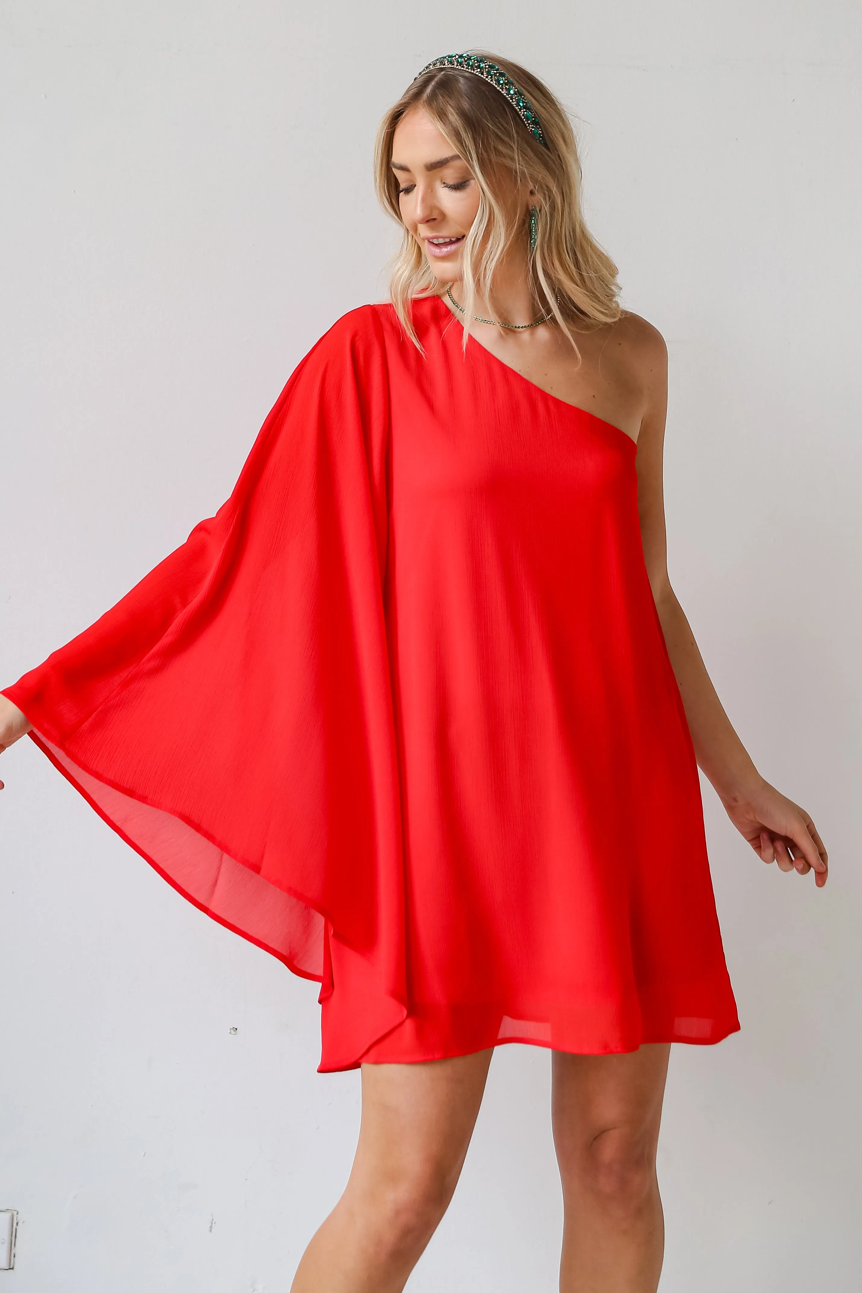 FINAL SALE - Luxe Vision Red One-Shoulder Mini Dress