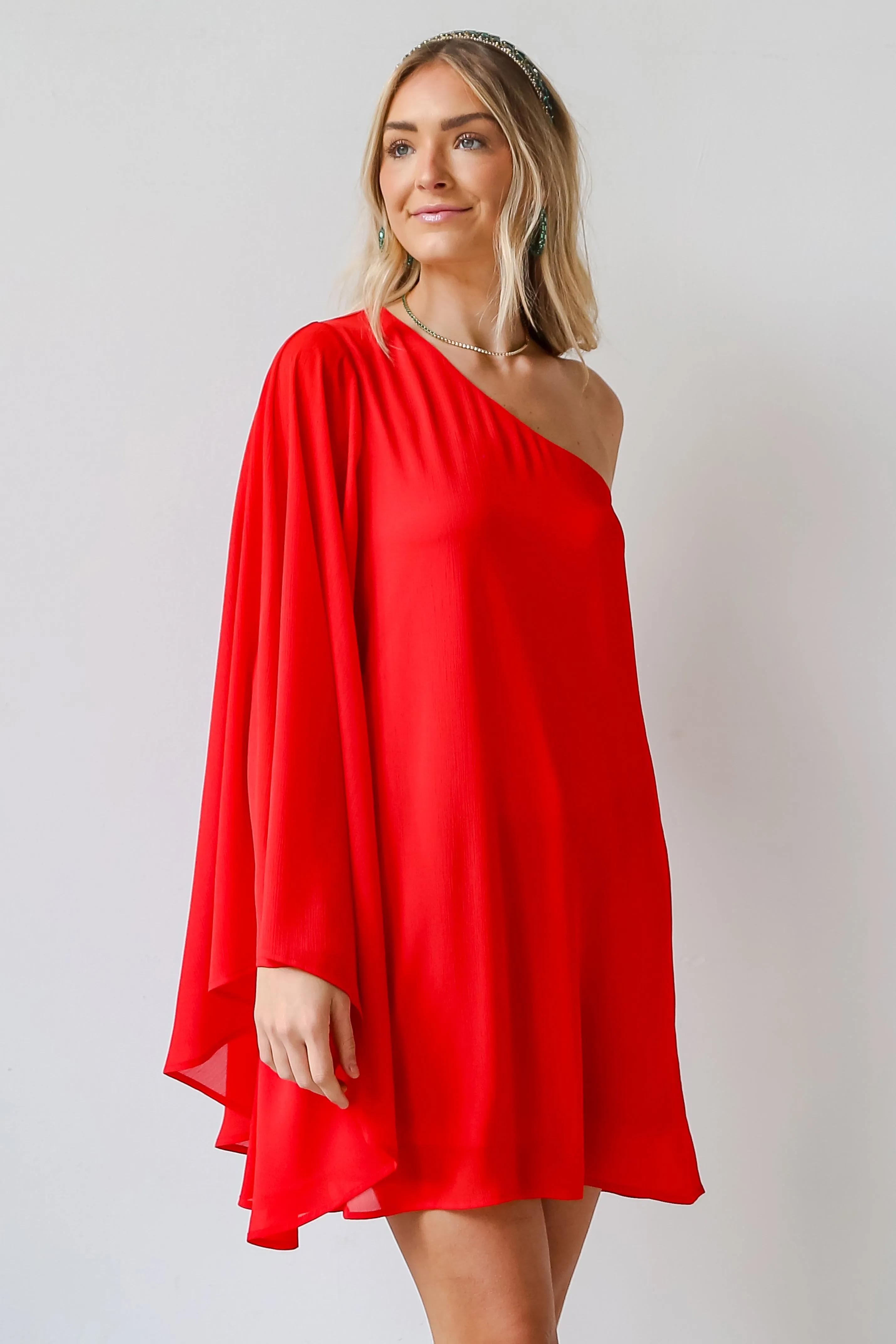 FINAL SALE - Luxe Vision Red One-Shoulder Mini Dress