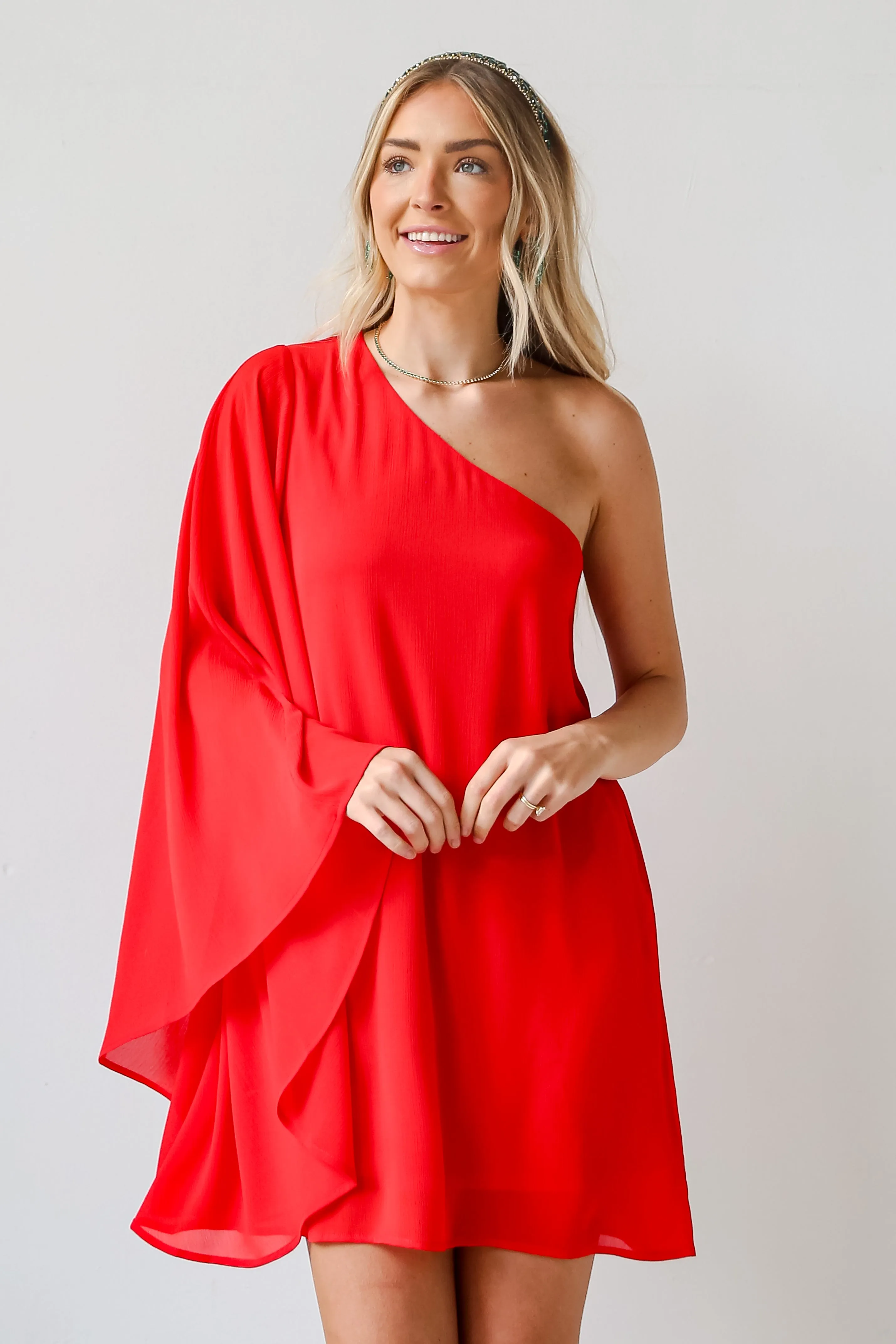 FINAL SALE - Luxe Vision Red One-Shoulder Mini Dress