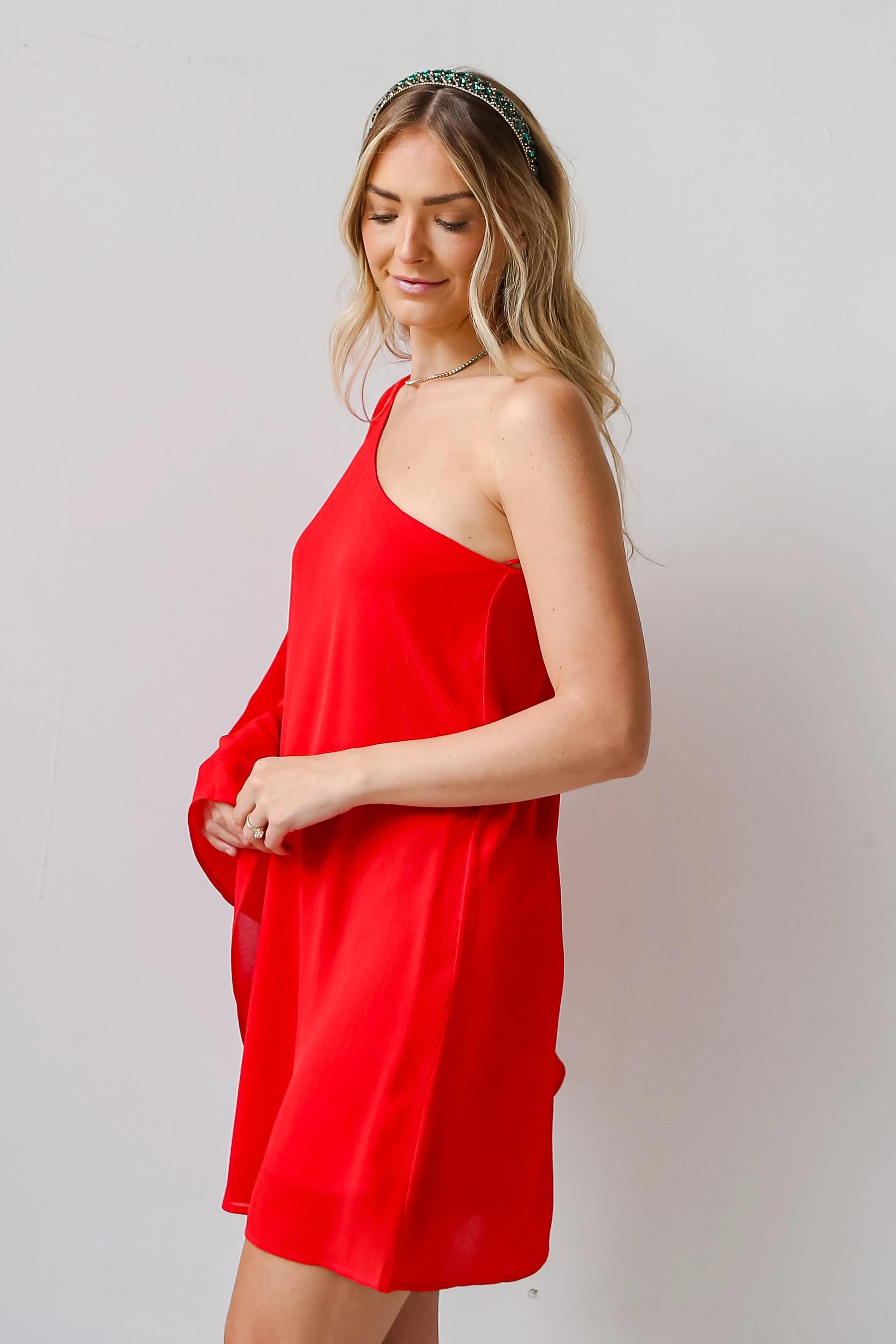 FINAL SALE - Luxe Vision Red One-Shoulder Mini Dress