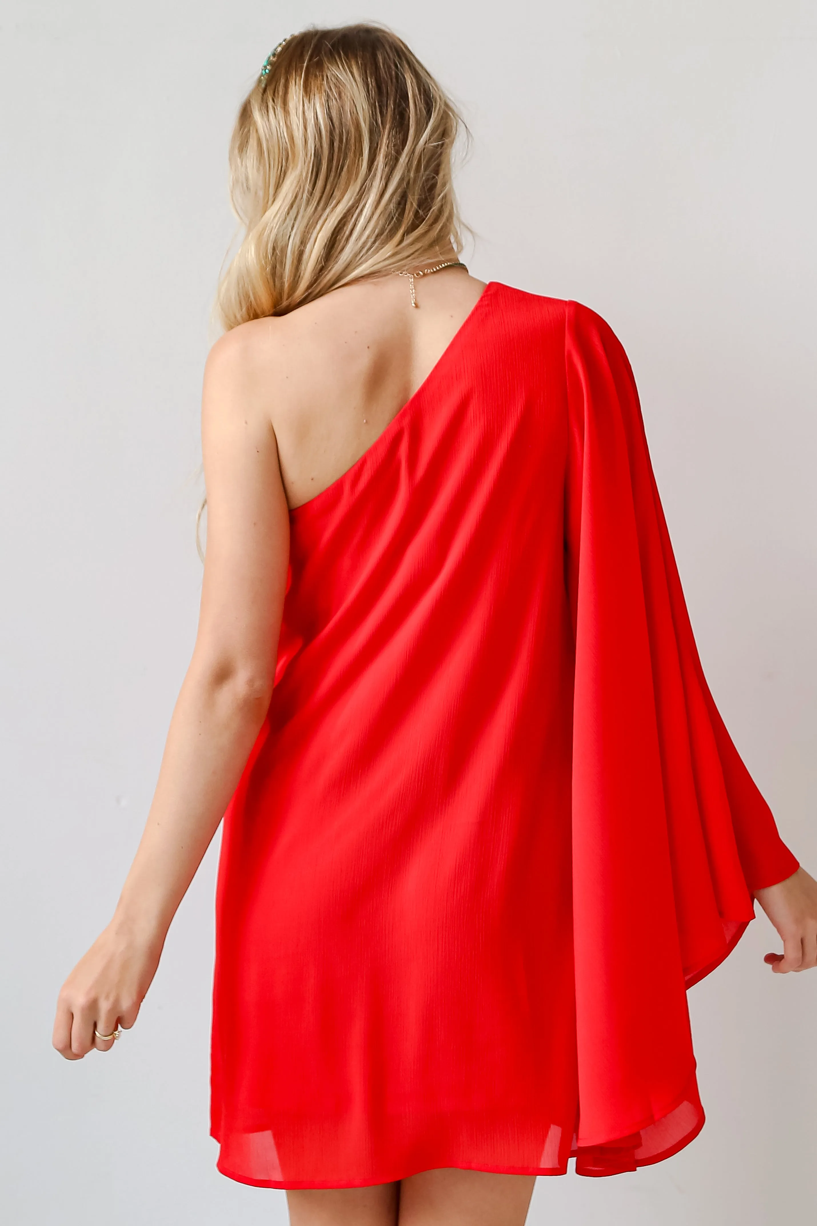 FINAL SALE - Luxe Vision Red One-Shoulder Mini Dress