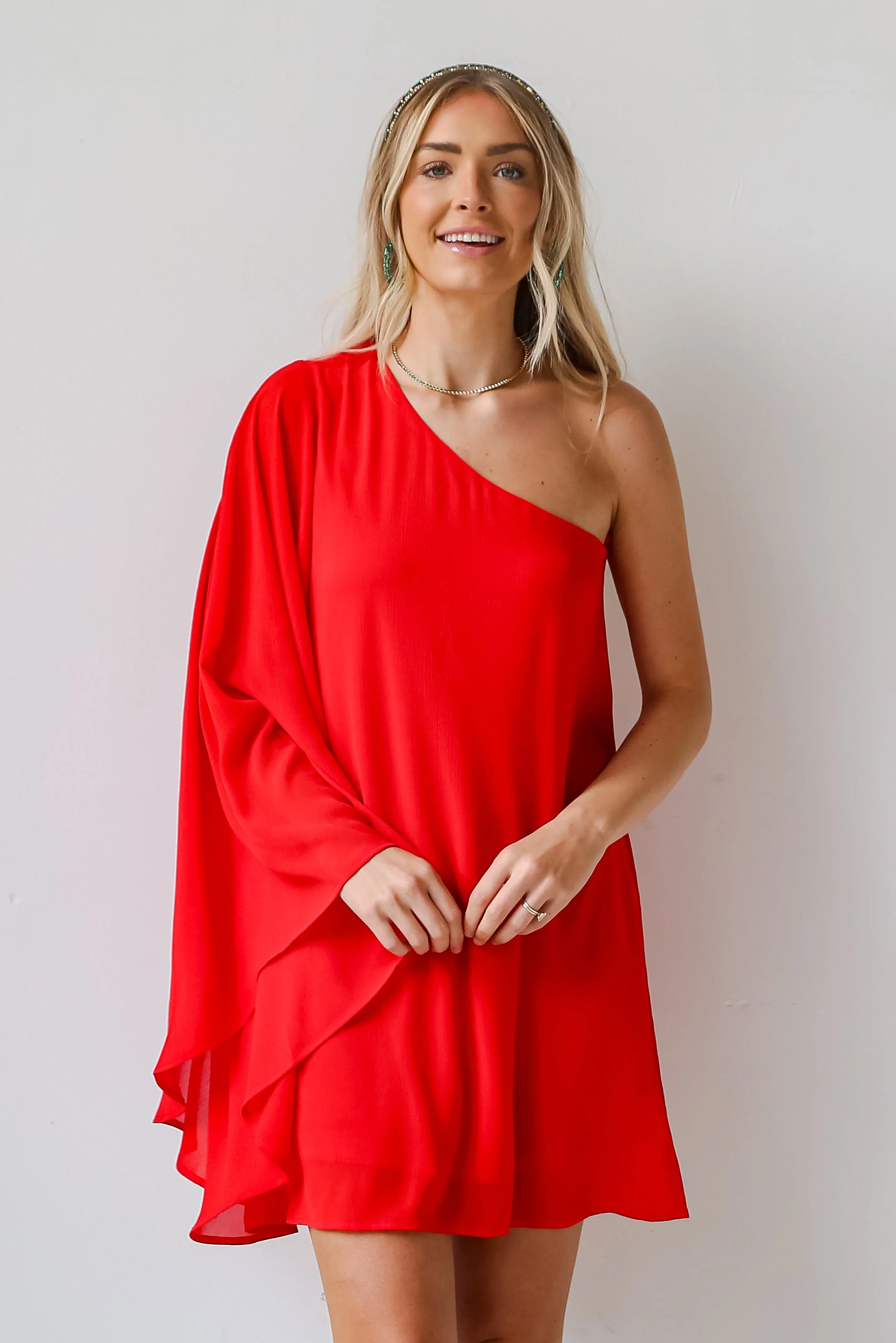 FINAL SALE - Luxe Vision Red One-Shoulder Mini Dress