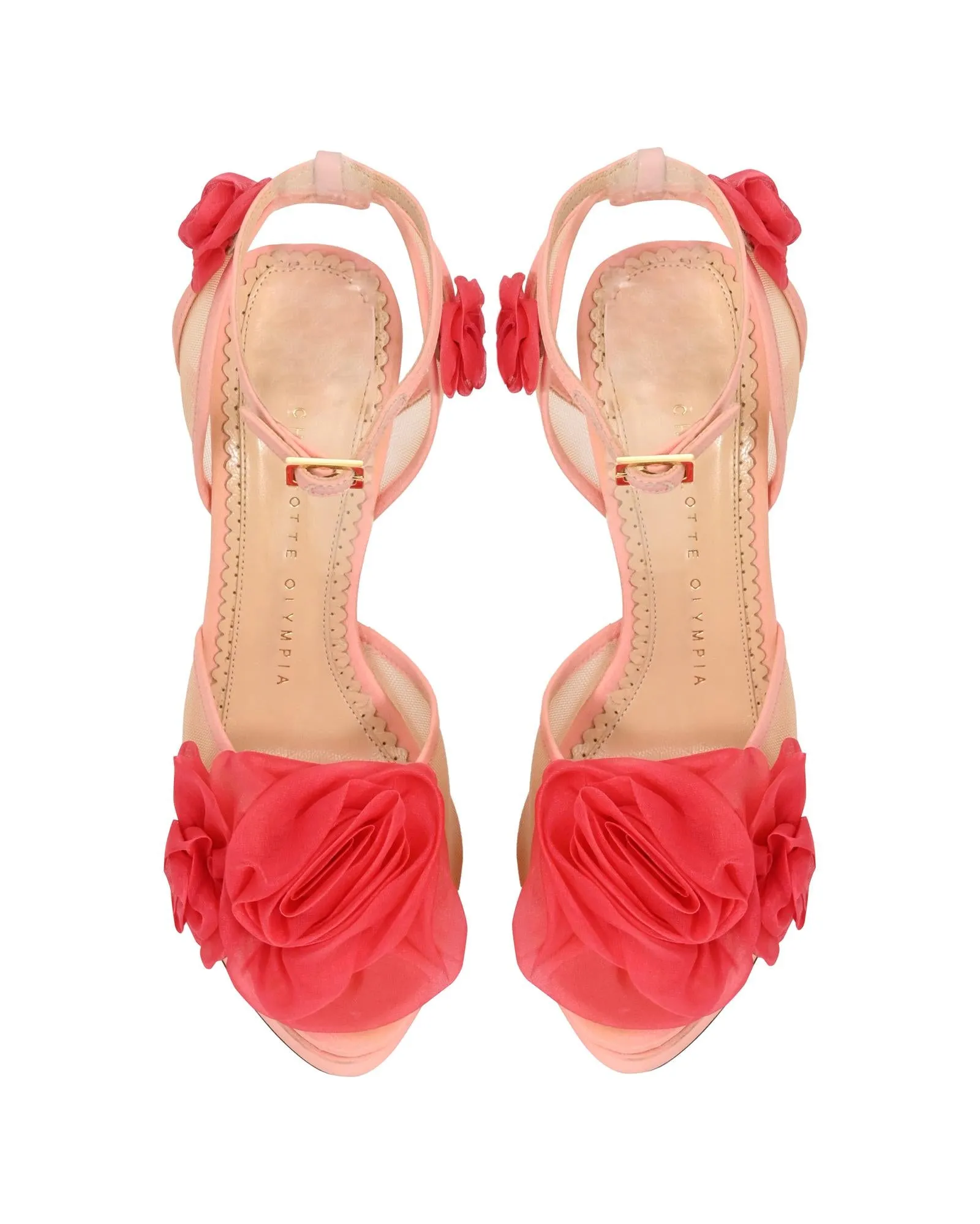 Fleur Ankle-Wrap Platform Satin Sandals with Flower Appliques