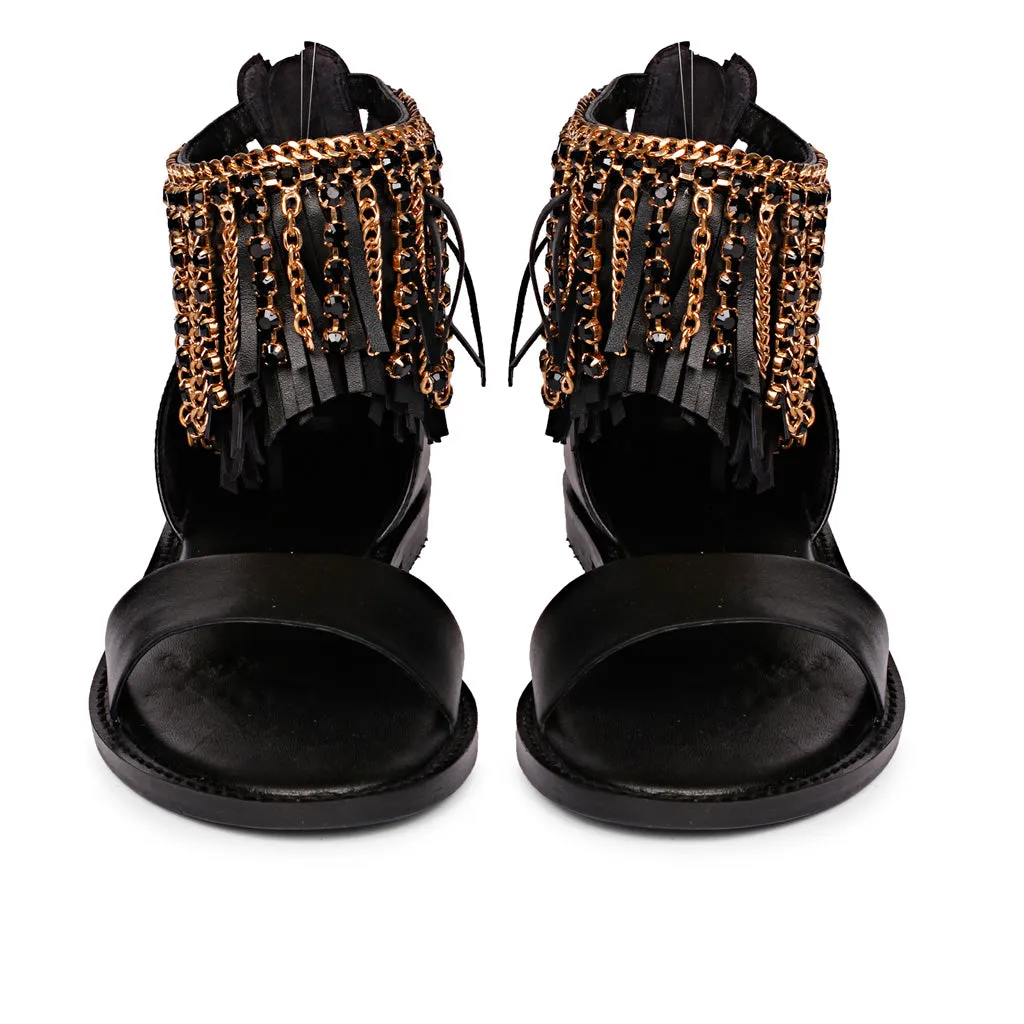 Fleur Embellished Black Sandal