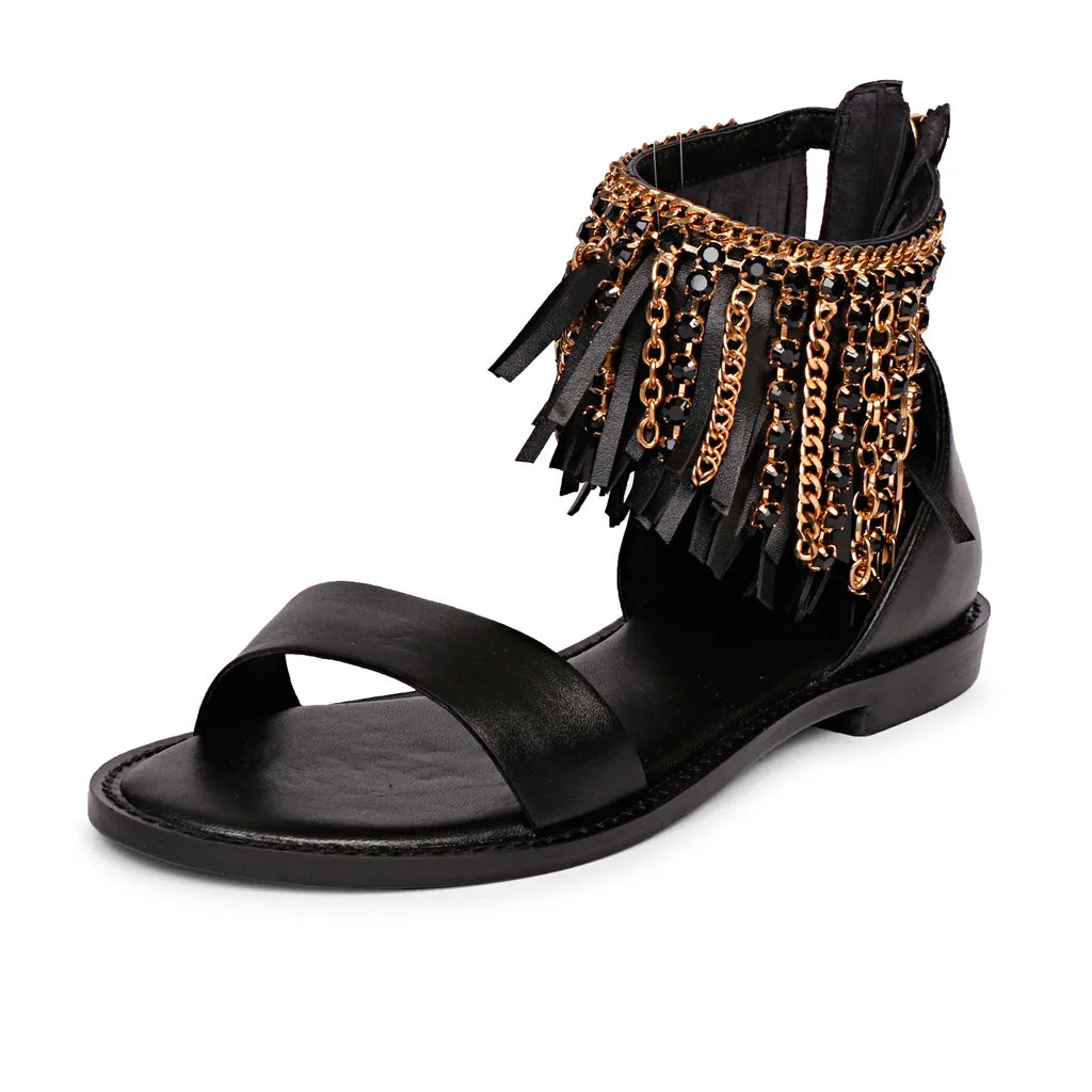 Fleur Embellished Black Sandal