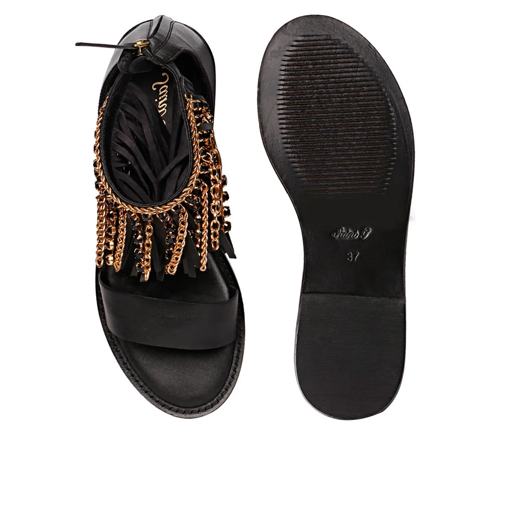 Fleur Embellished Black Sandal