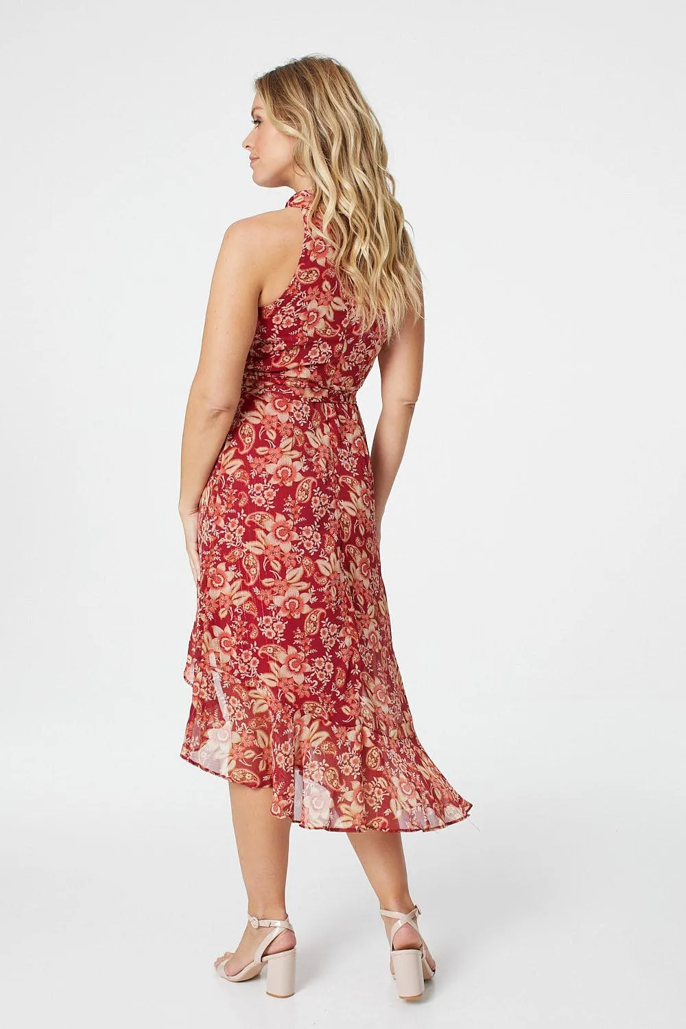 Floral Halter Neck Midi Dress