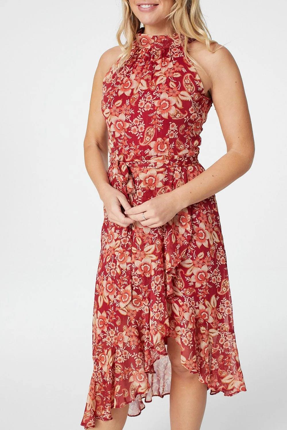 Floral Halter Neck Midi Dress