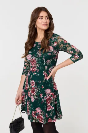 Floral Lace Layer Short Skater Dress