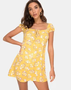 Gaval Mini Dress in Rose Bunch Yellow