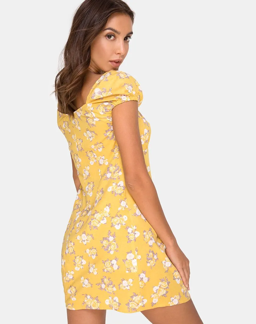 Gaval Mini Dress in Rose Bunch Yellow