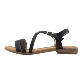 Gemo Crossed Straps Flat Sandals Leather Black Colour For Women