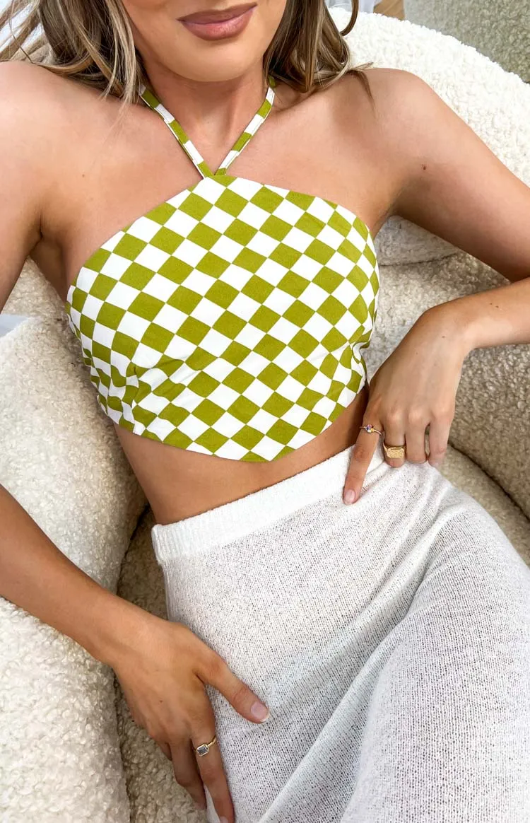 Gina Green Check Halter Top