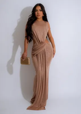 Glimmering Drape Maxi Dress Nude