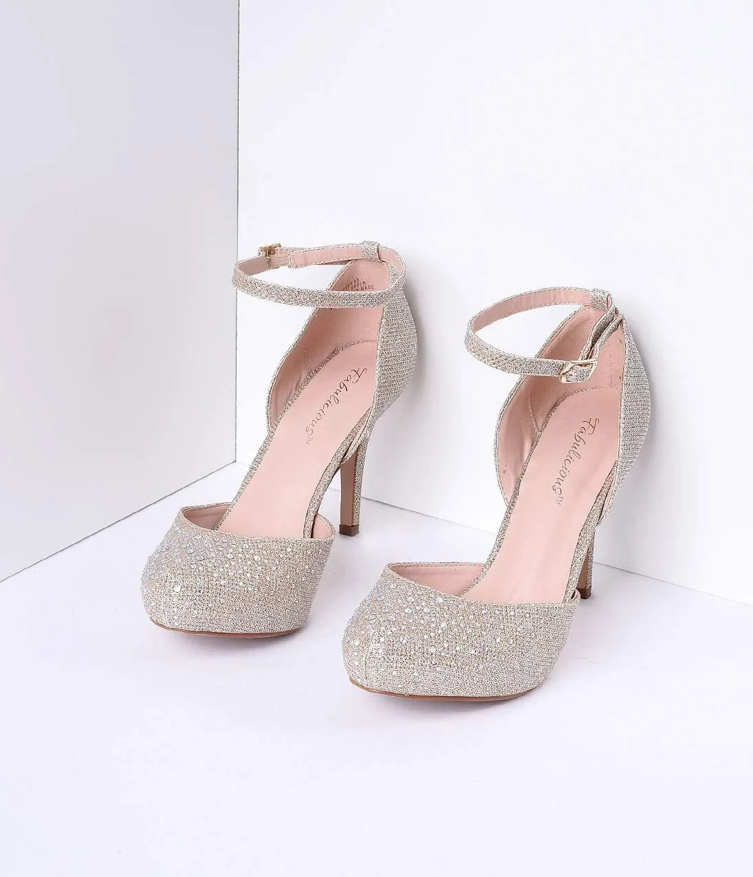 Gold Metallic Rhinestone d'Orsay Covet Heels