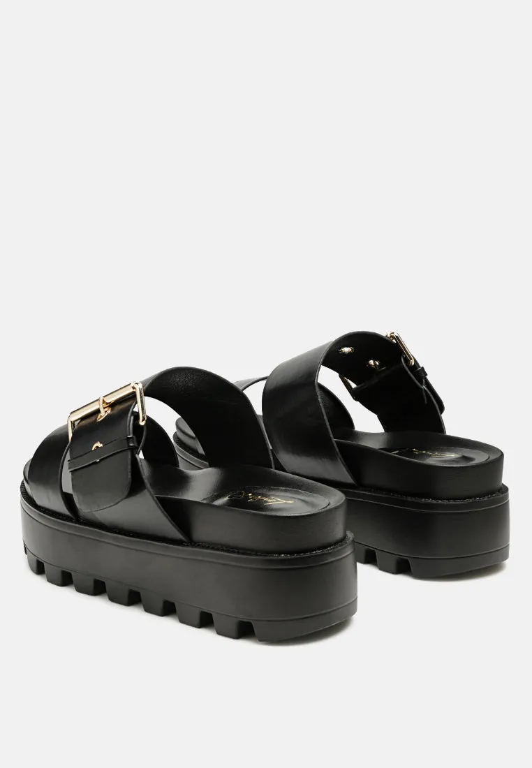 Gound Platform Lug Sole Metal Buckle Sandals