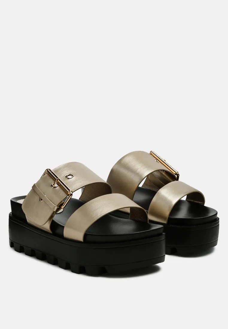 Gound Platform Lug Sole Metal Buckle Sandals