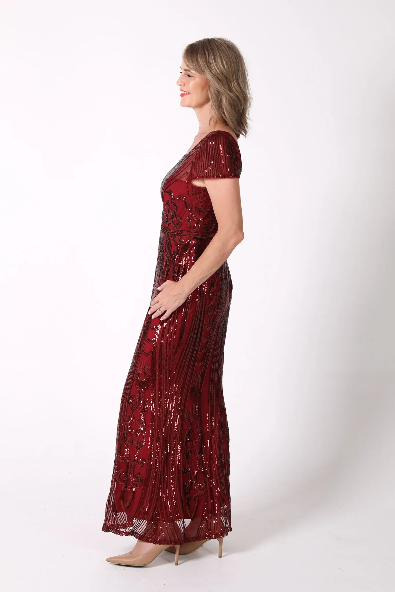 Greta Sequin Maxi Dress - Deep Red