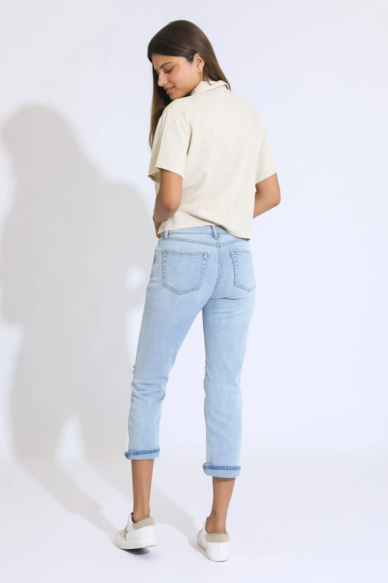 Hailey High Rise Crop Jeans - Medium Blue Black