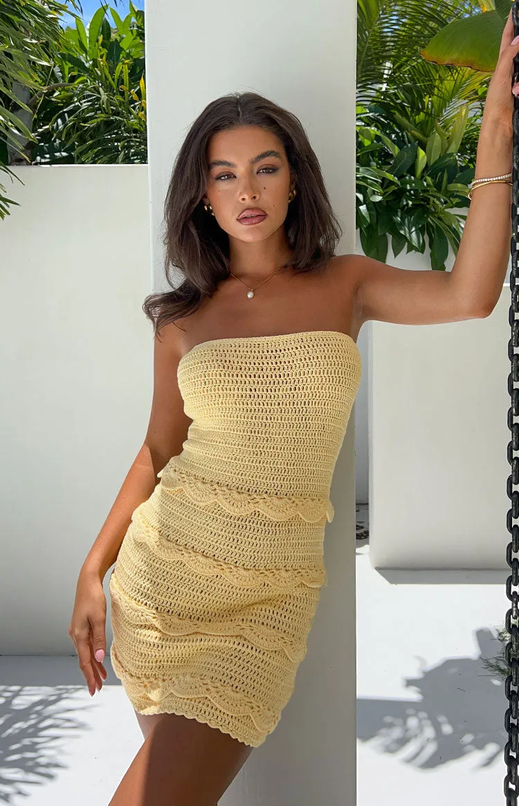 Hazeley Yellow Strapless Mini Dress