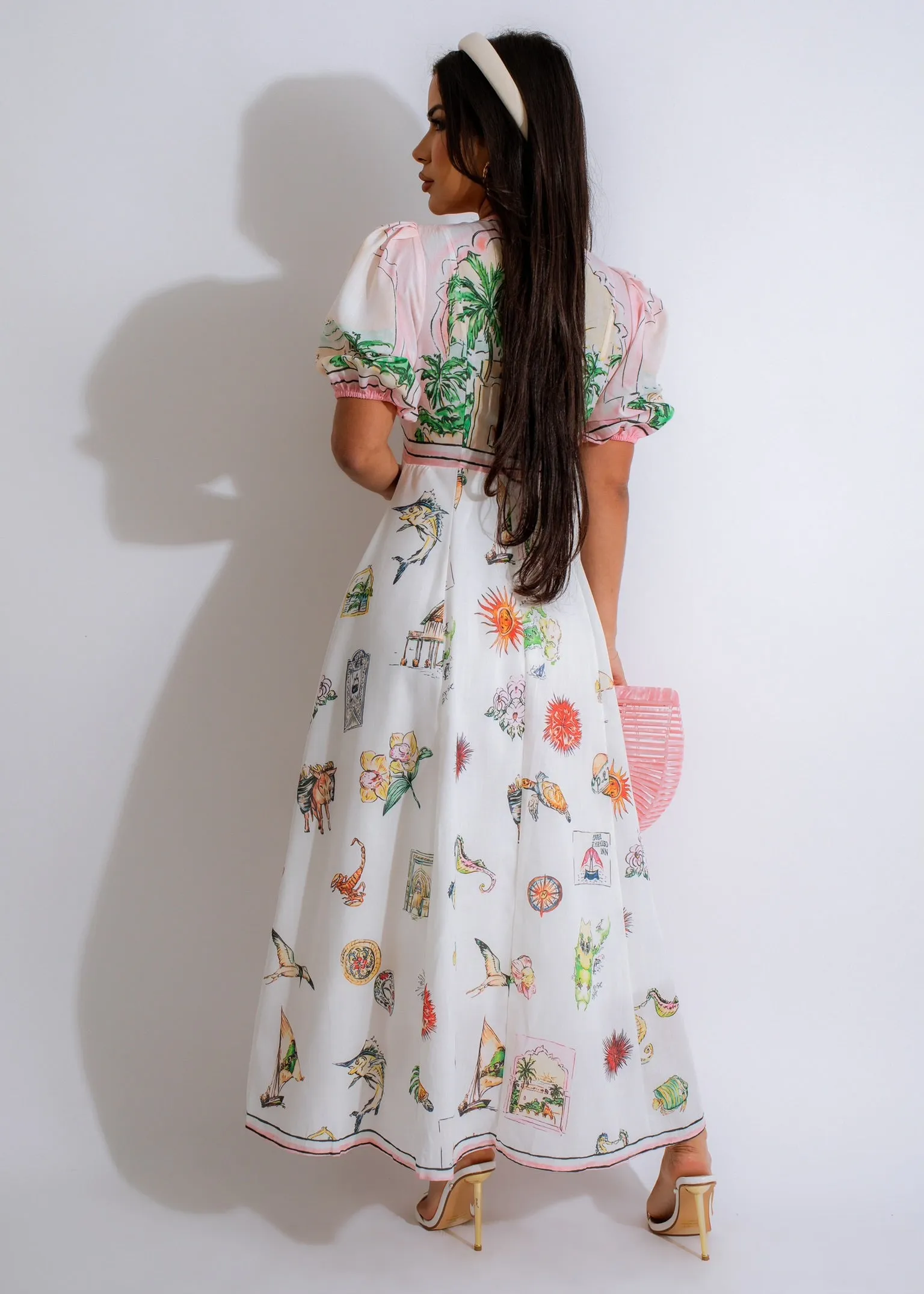 Island Mural Maxi Dress White