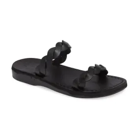 Joanna - Leather Braided Strap Sandal | Black