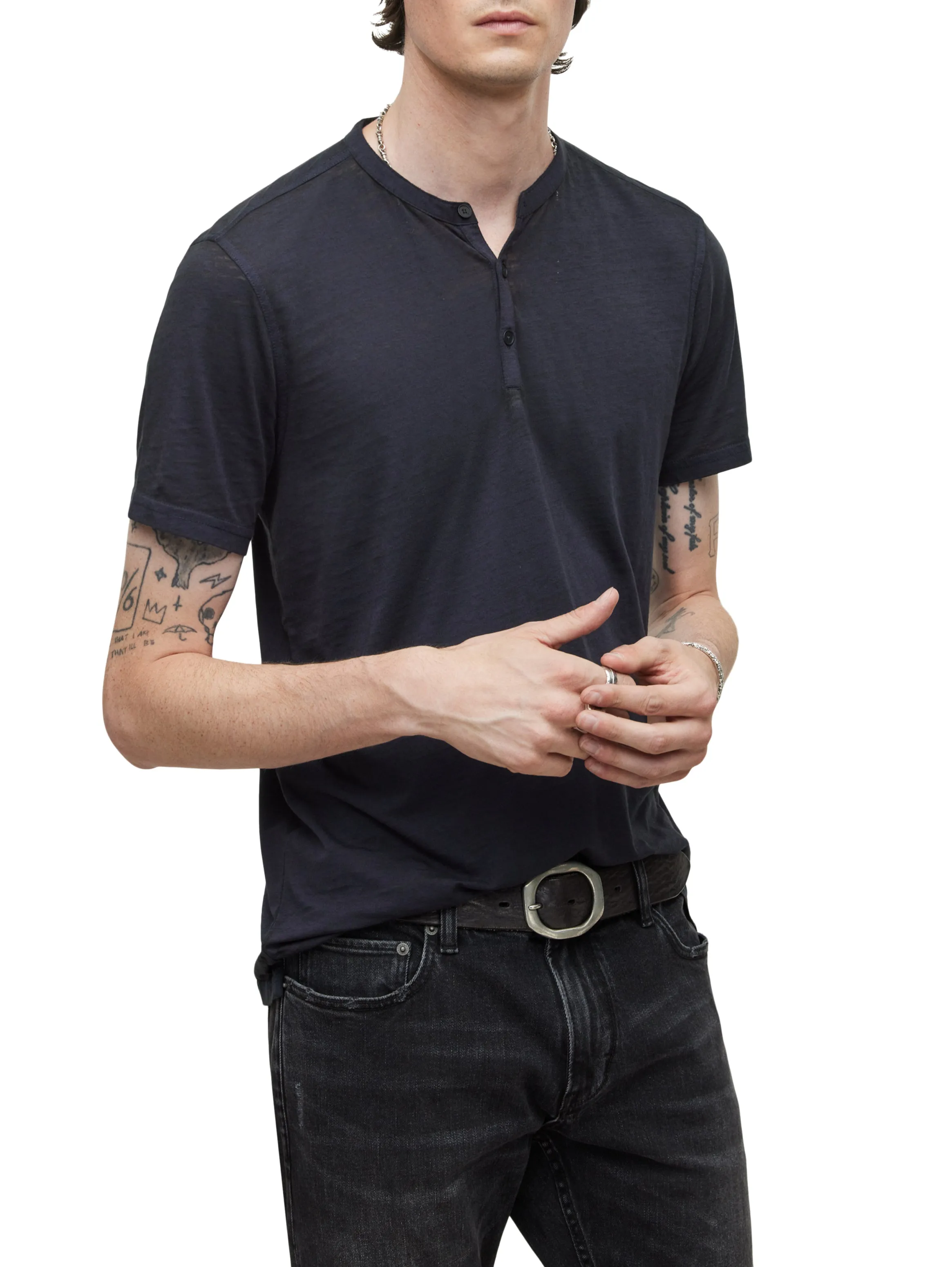 John Varvatos - The Short Sleeve Burnout Henley Tee