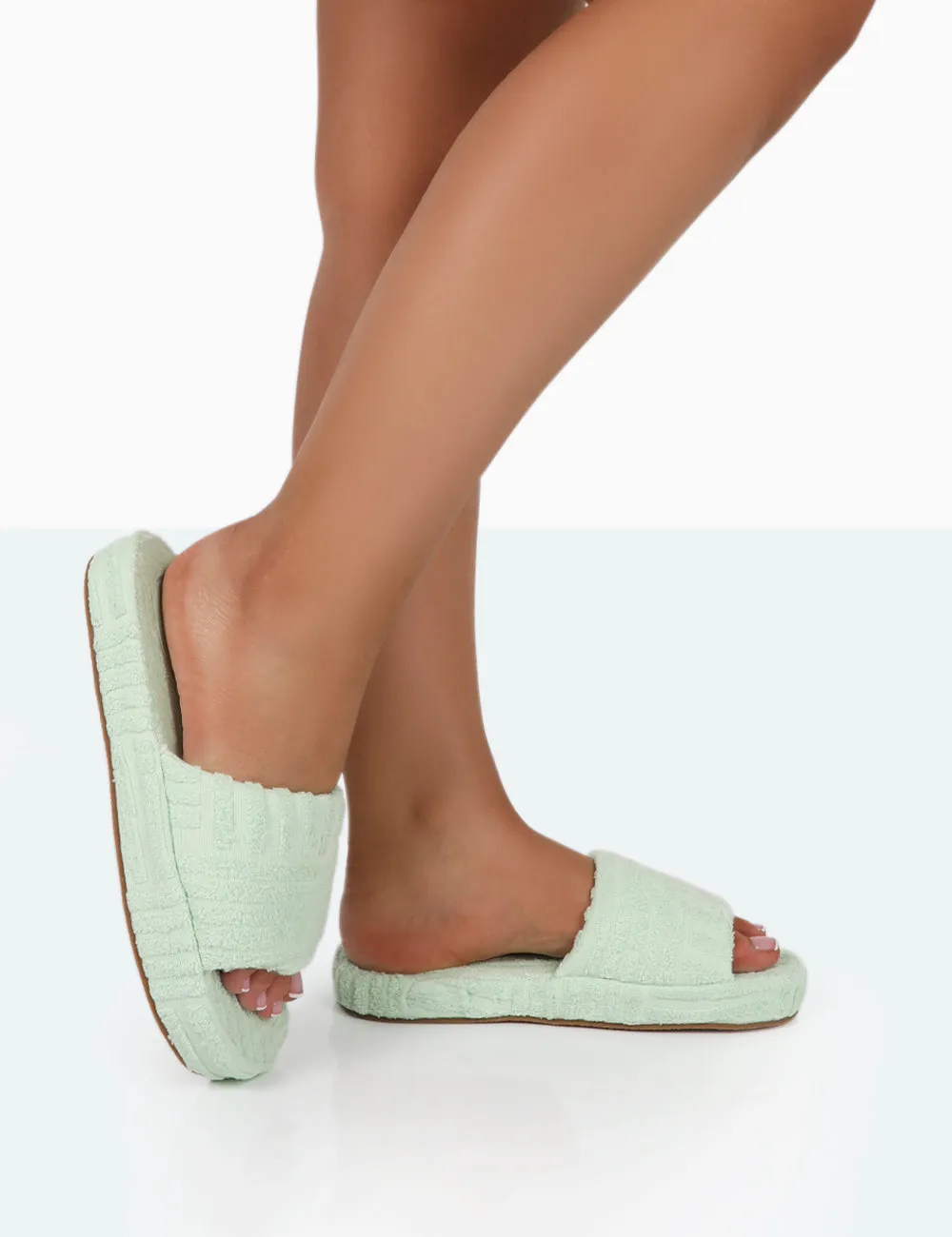 Juicy Mint Terry Towelling Slider Slippers