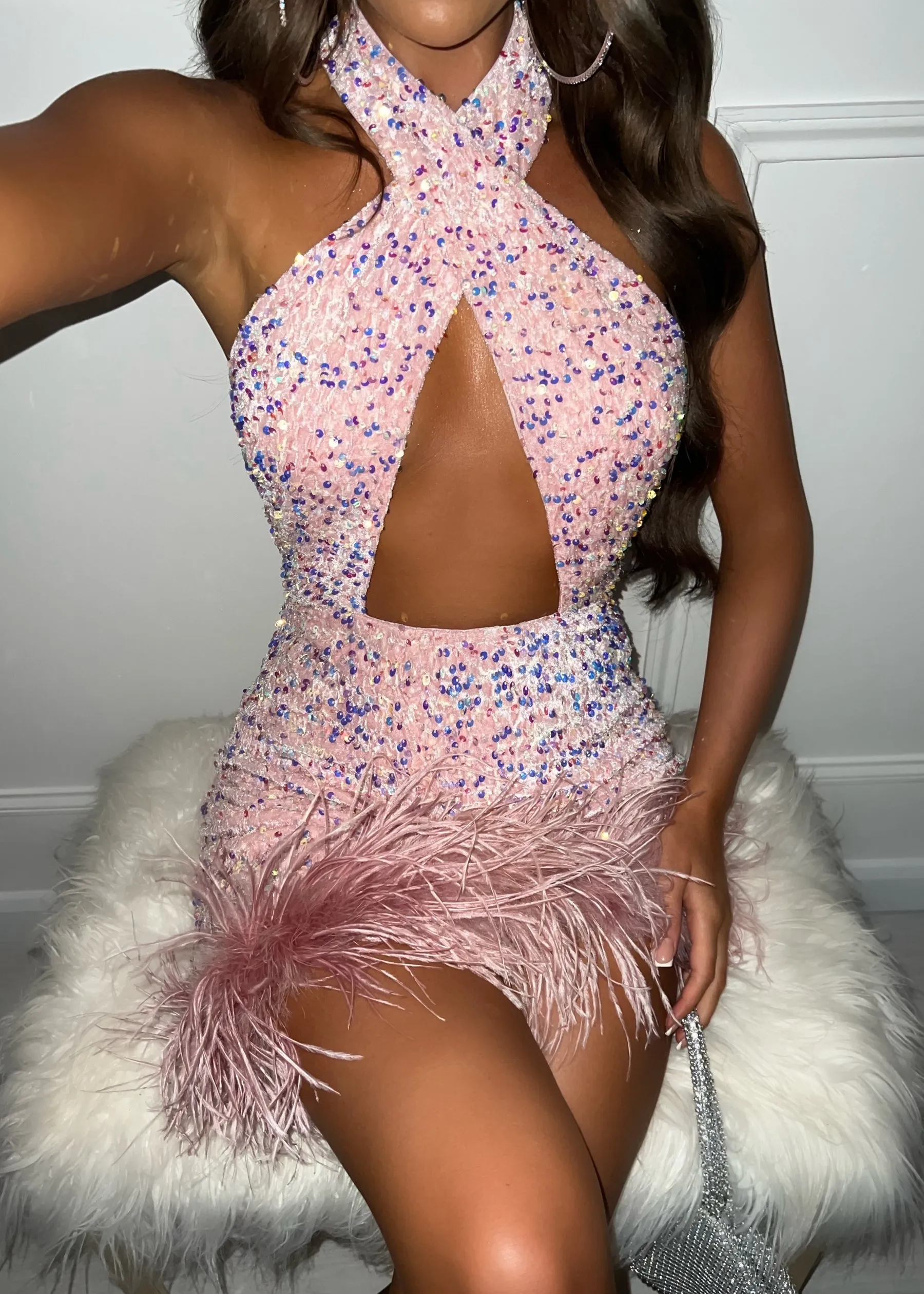 Kady Sequin Feather Mini - Pink