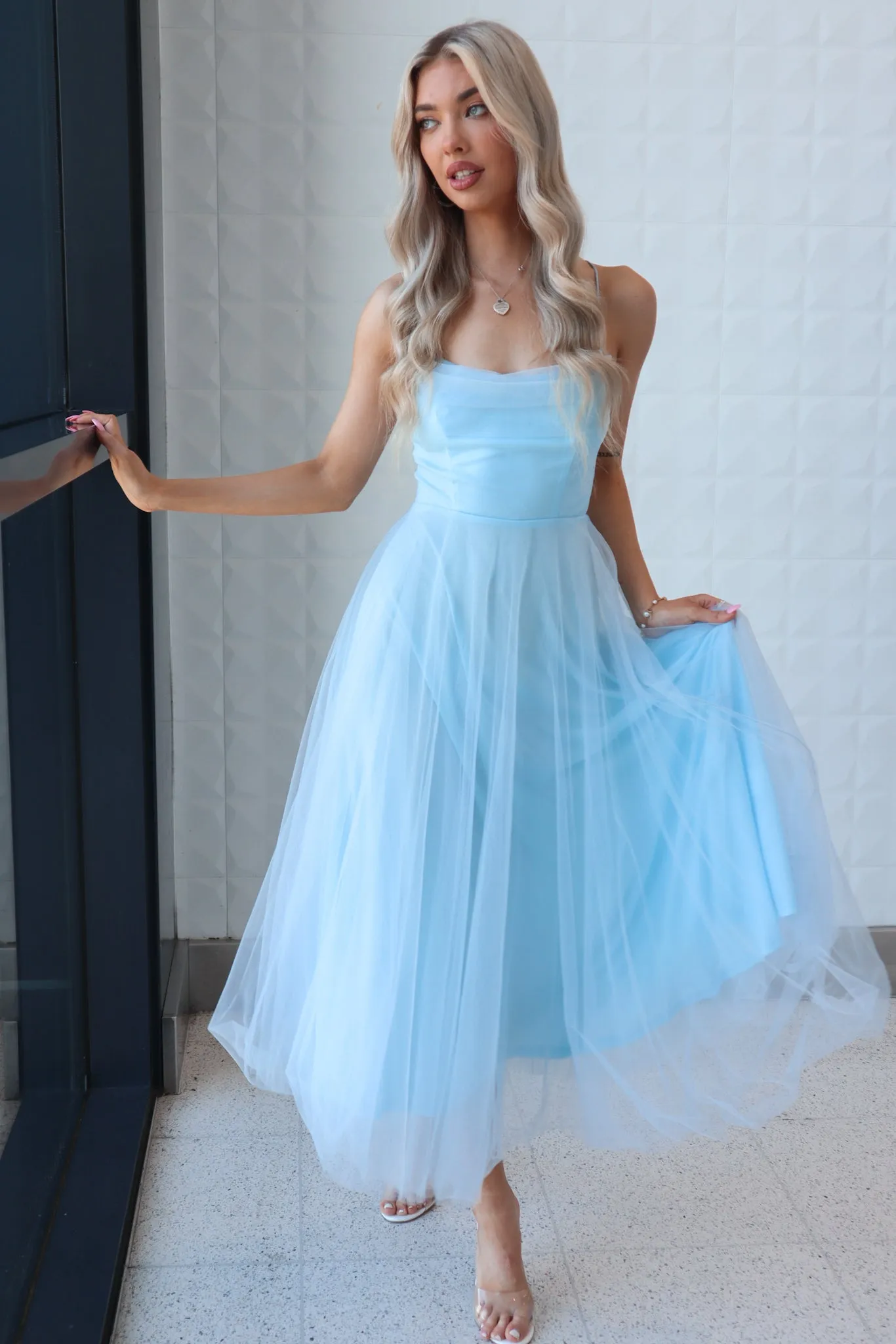 Latisha Tulle Midi Dress - Baby Blue