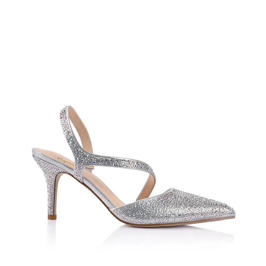 Lemon Point Toe Heels - Silver Glitter